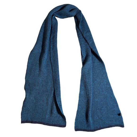 Italian 100% Wool Unisex Scarf in Turquoise Blue + Black - Picture 3 of 10